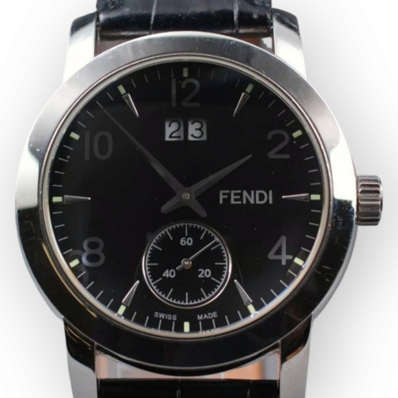 Fendi Watch 2100G DayDate 35mm Swiss Made Quartz W/ Black Leather Band & Battery - Picture 2 of 11